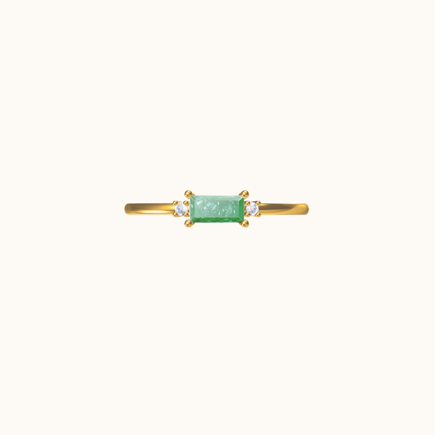 Fen - Anillo Baguette Delicado con Circonita Verde