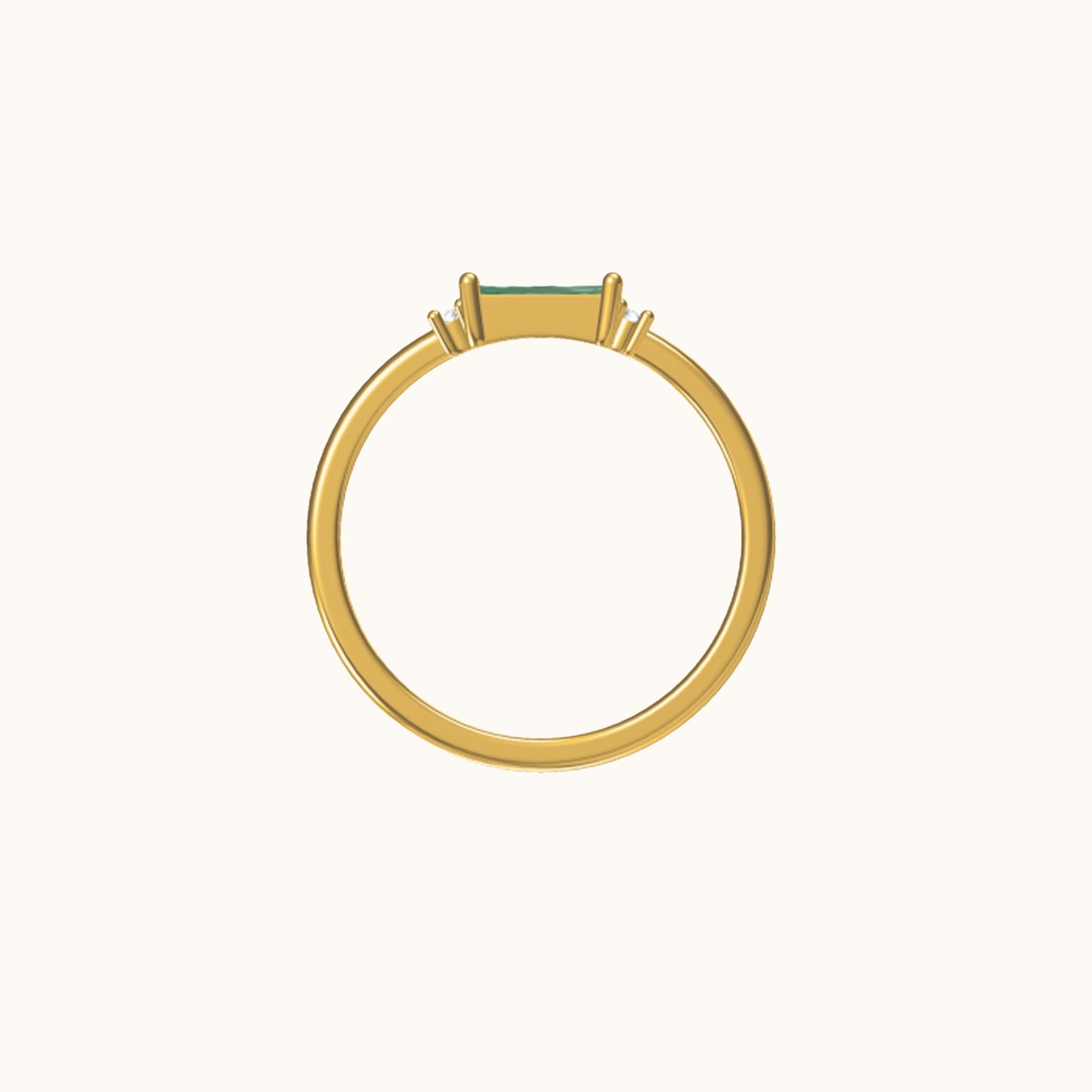 Fen - Anillo Baguette Delicado con Circonita Verde