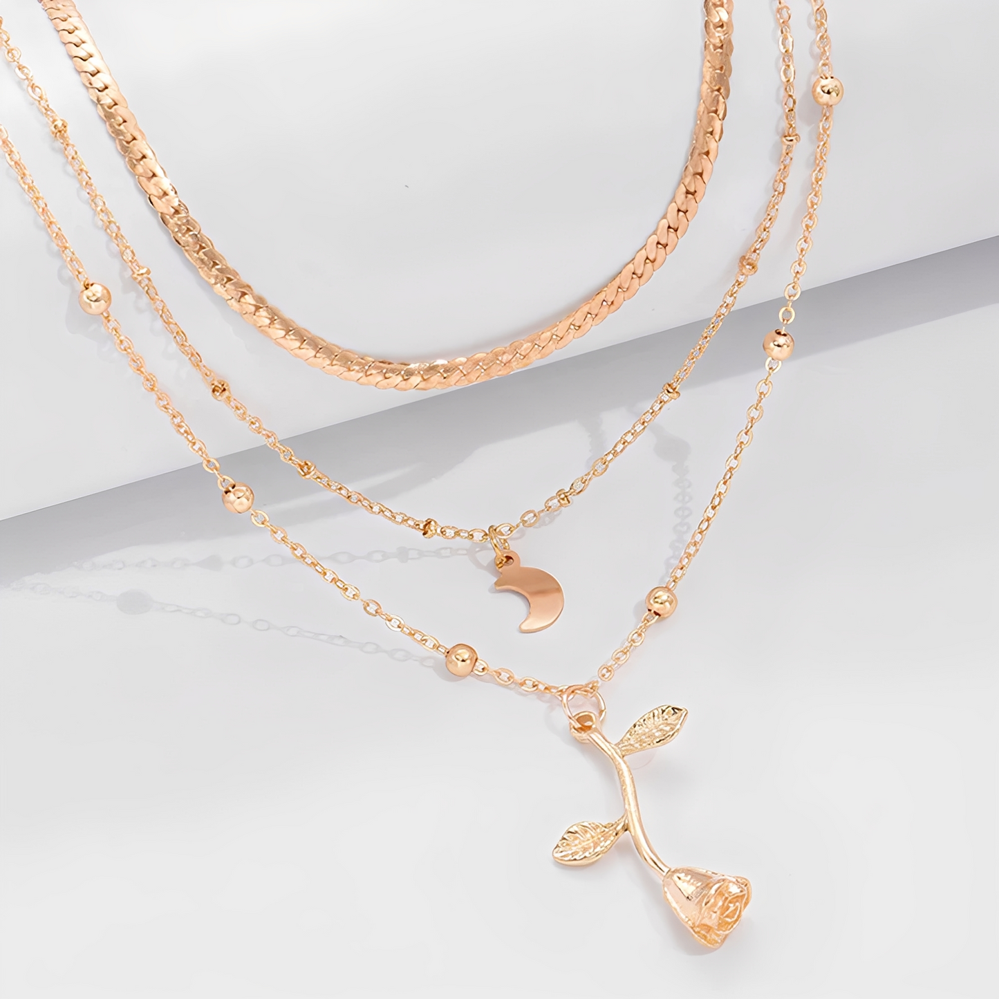 Sylvia – Collier Pendentifs Rosa & Luna en Oro