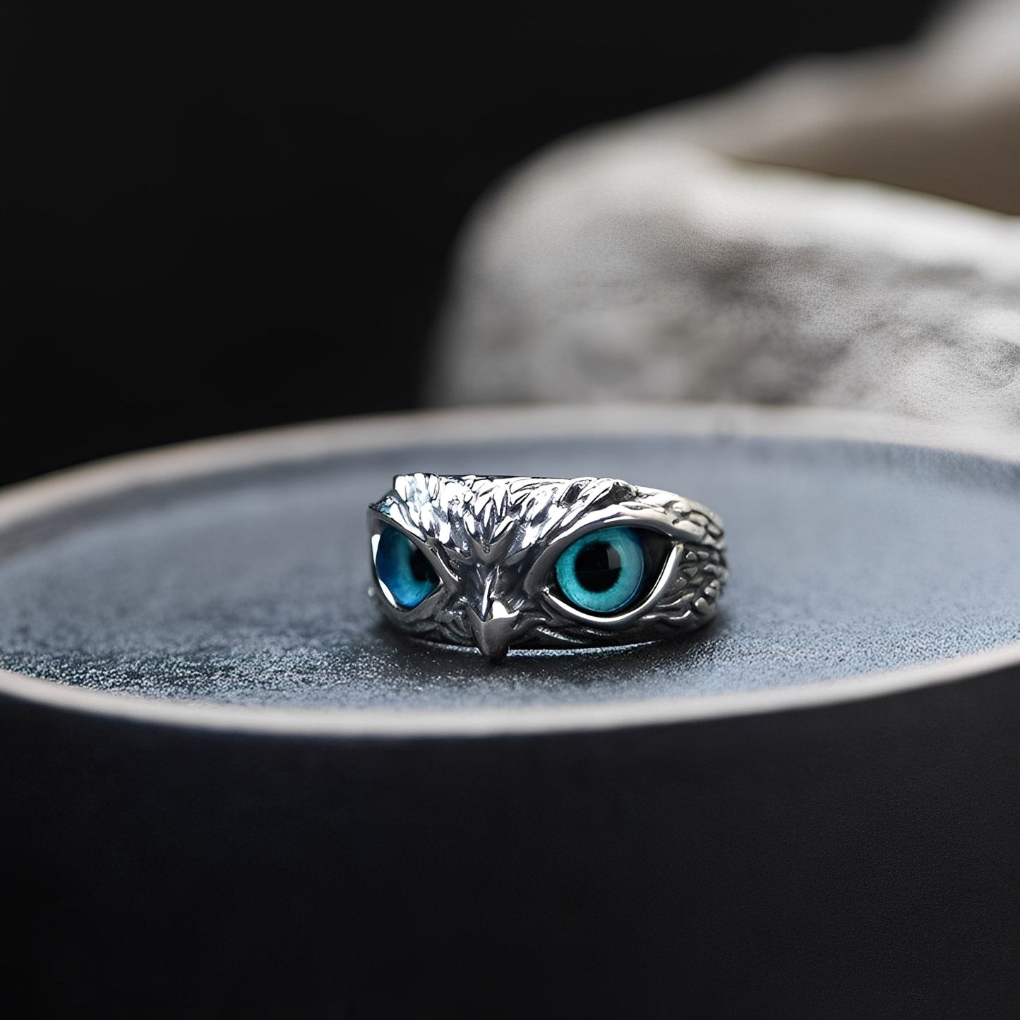 Diane – Anillo Ajustable Búho Plata & Ópalo