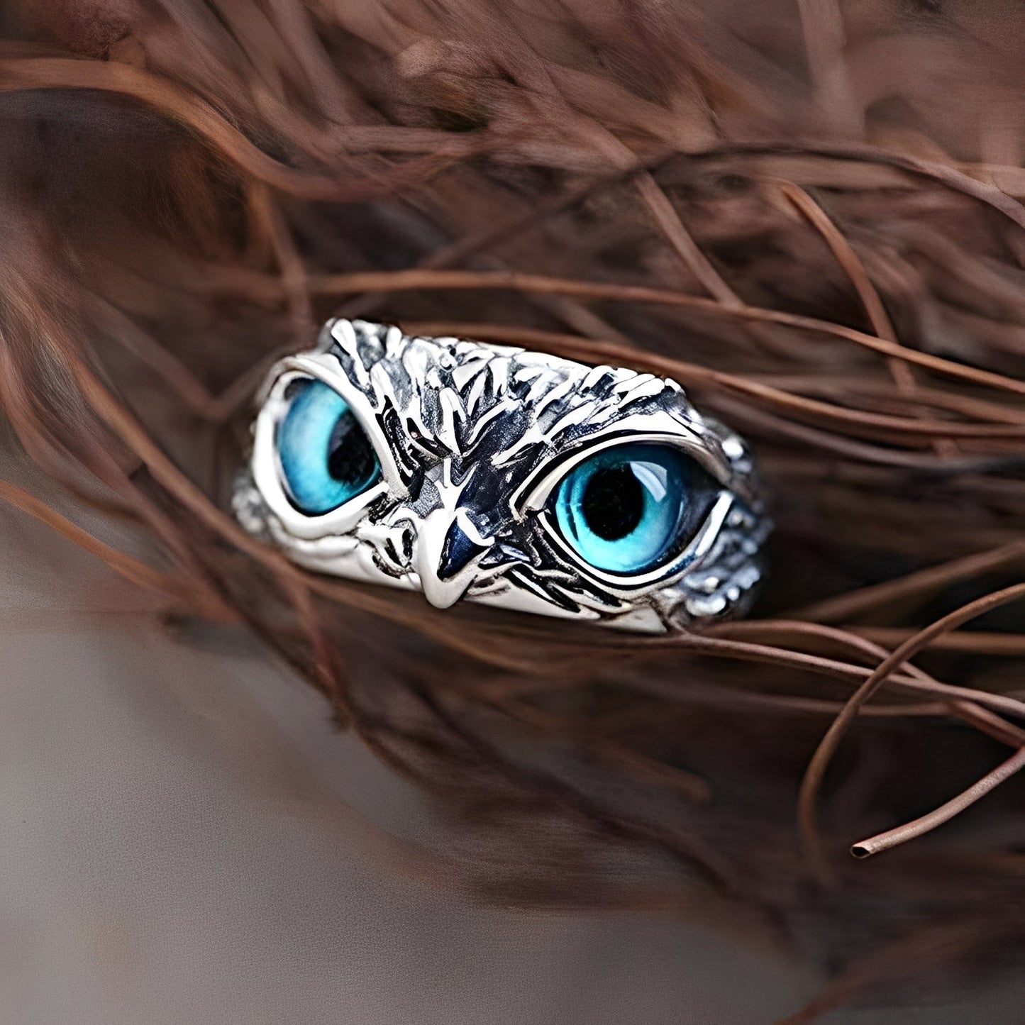 Diane – Anillo Ajustable Búho Plata & Ópalo