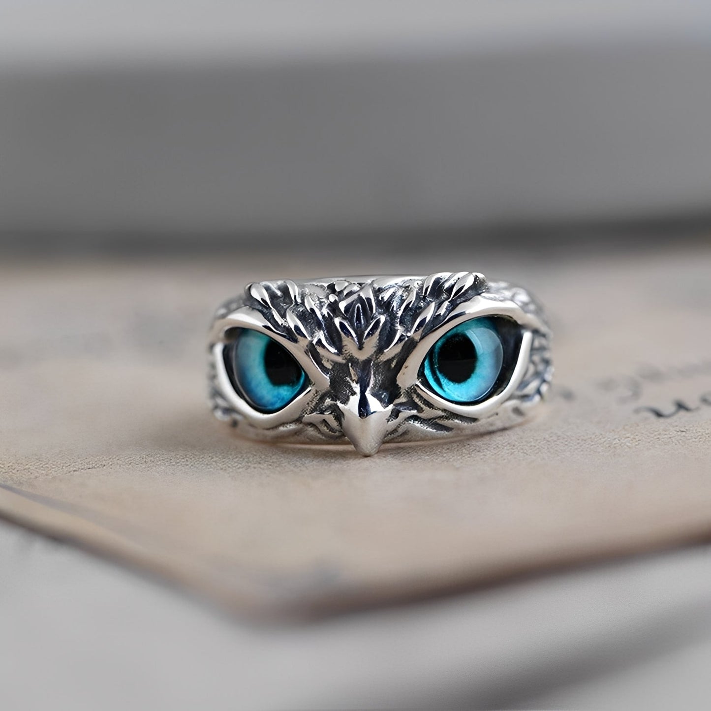 Diane – Anillo Ajustable Búho Plata & Ópalo