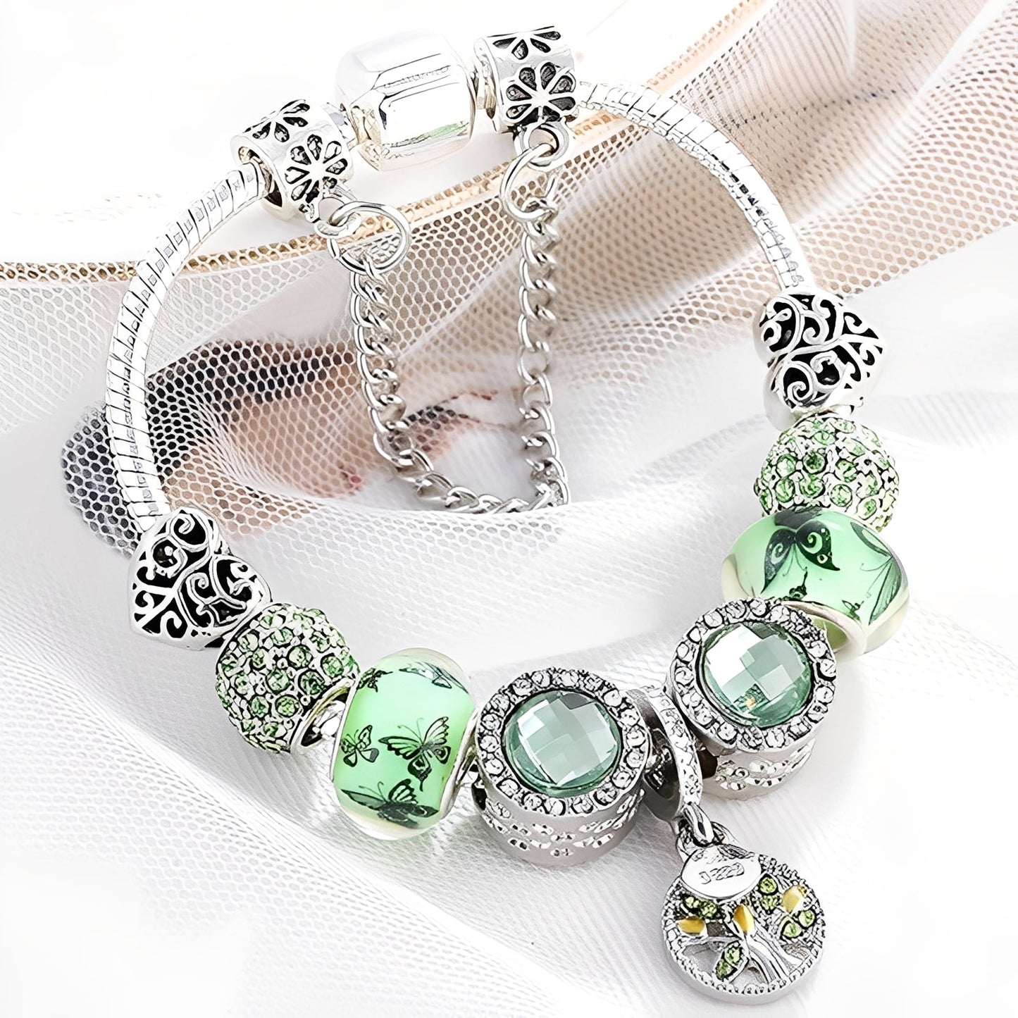 Maelys – Pulsera Elegante Plata y Cristal Verde
