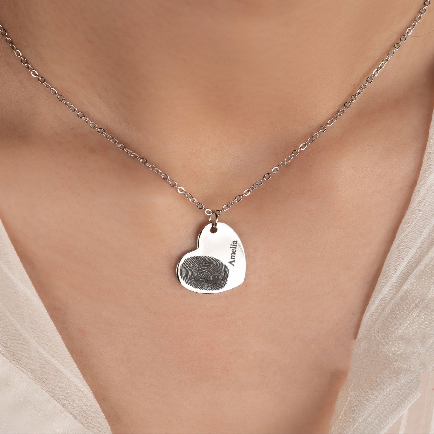 Collar de Nombre Personalizado con Huella Dactilar en Forma de Corazón