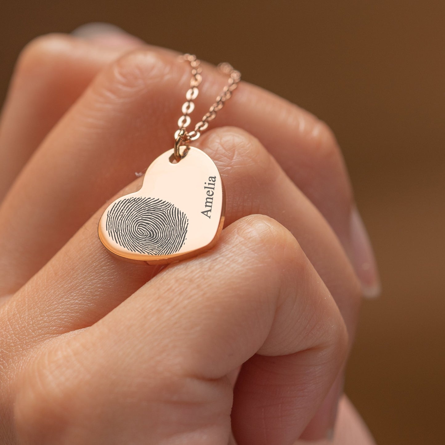 Collar de Nombre Personalizado con Huella Dactilar en Forma de Corazón