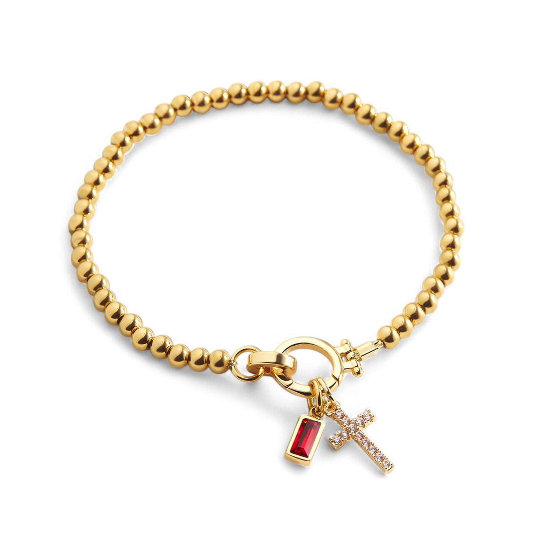 Eli – Pulsera de Gema de Nacimiento con Encanto de Cruz