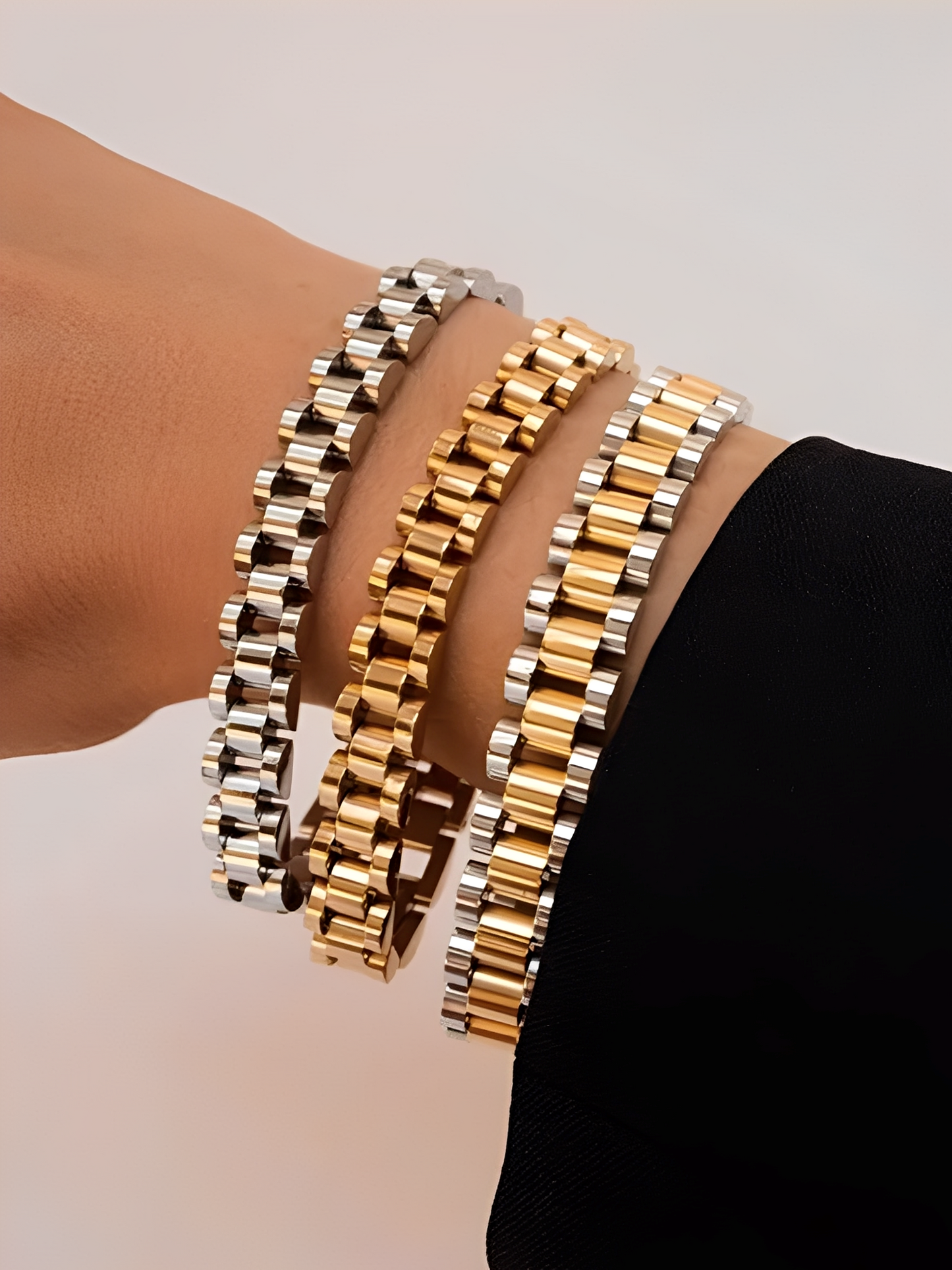 Nora – Pulsera Grande con Eslabones de Oro-Plata