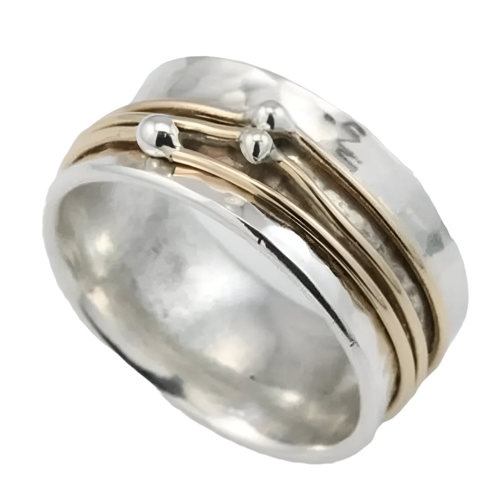 Gleaming Grace – Anillo Vintage de Oro y Plata con Acabado Radiante