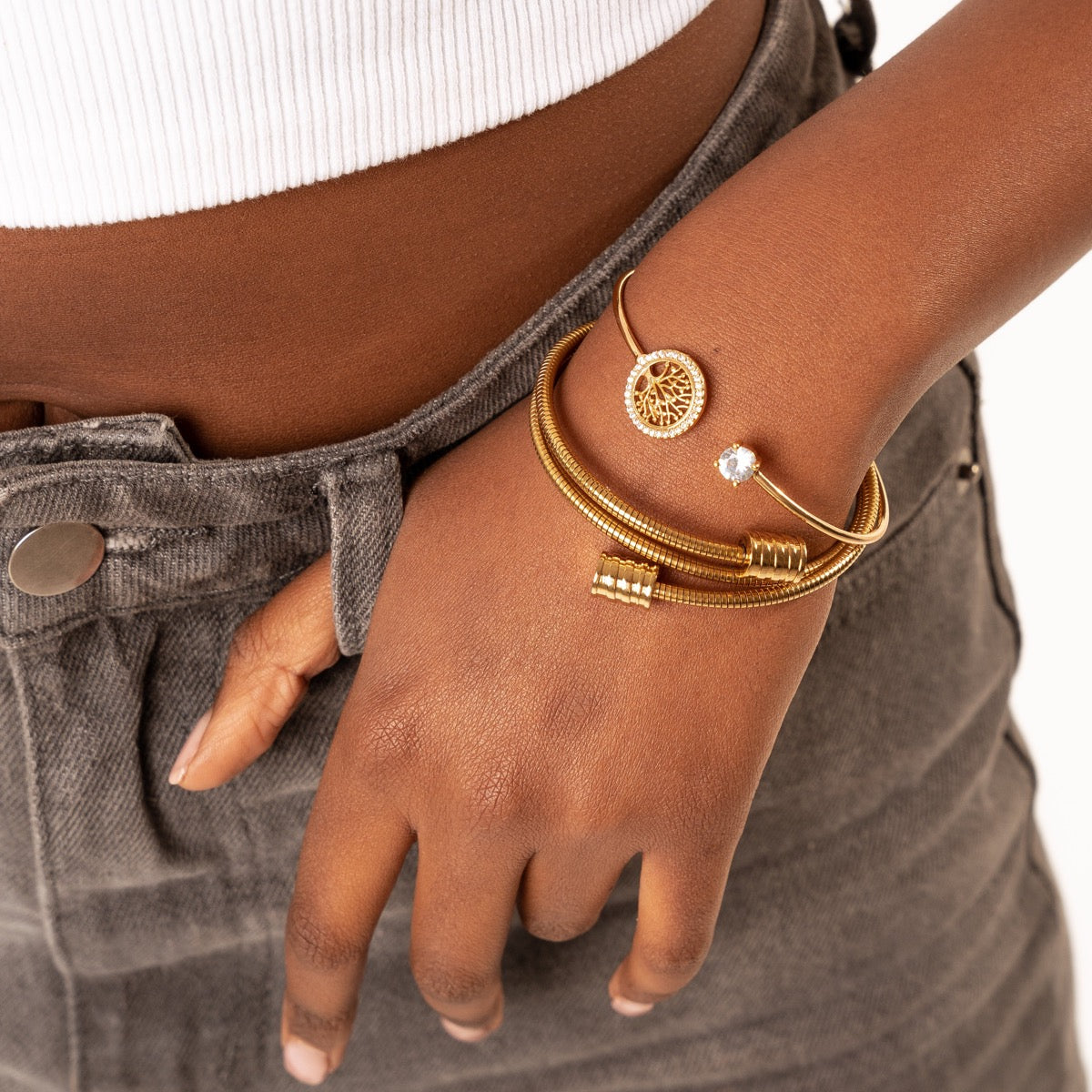 Jessi – Pulsera Jonc Árbol de Vida Ornada con Piedras