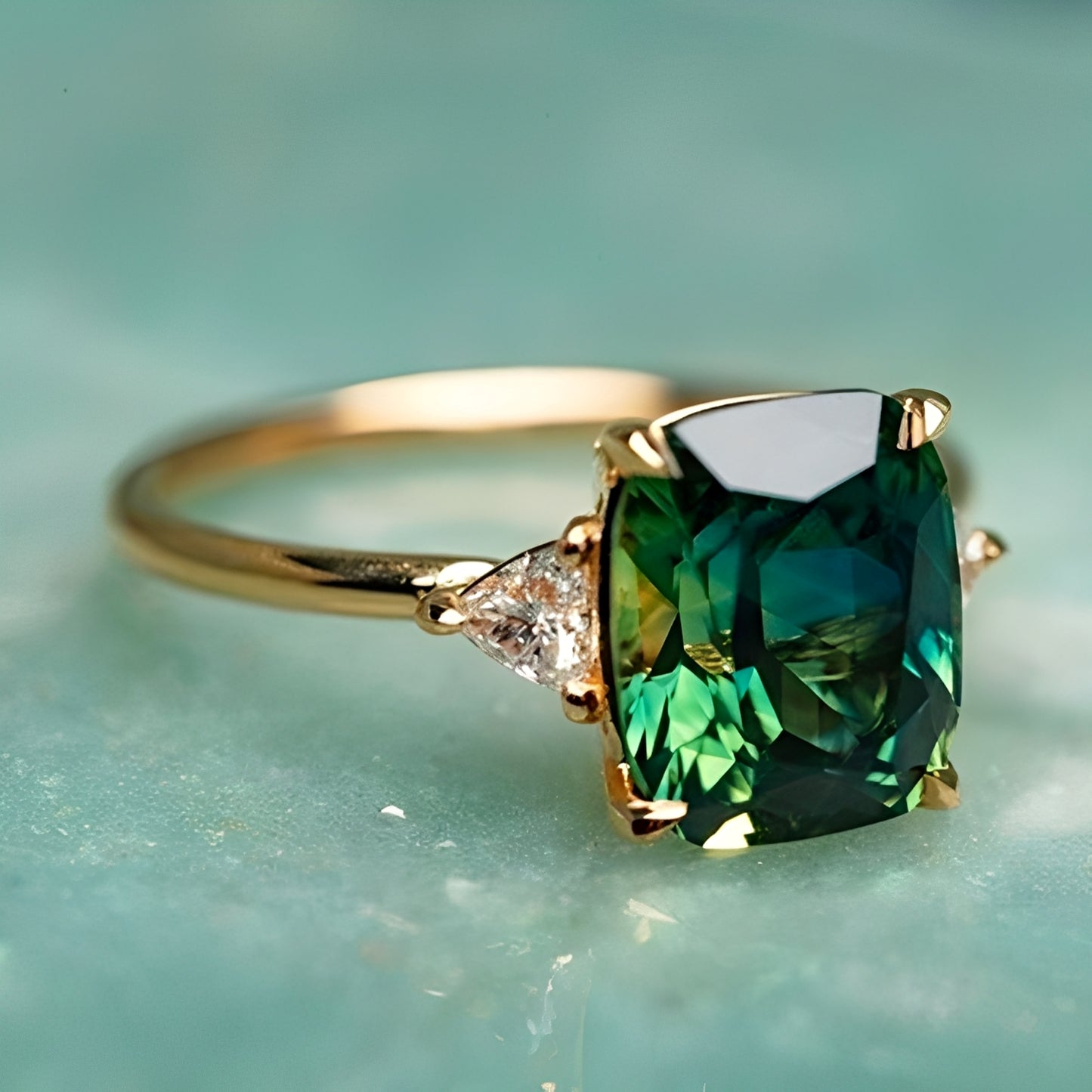 Emerie – Anillo de Circonita Verde en Oro
