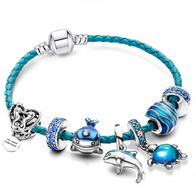 Oceano – Pulsera de Cuero y Plata con Dijes Marinos
