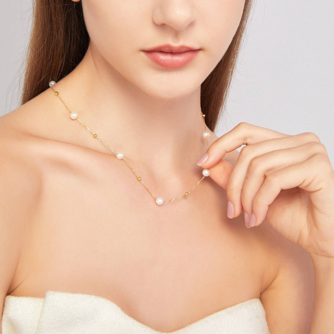 Cadena de oro y perlas - alternando perlas y cadena de oro