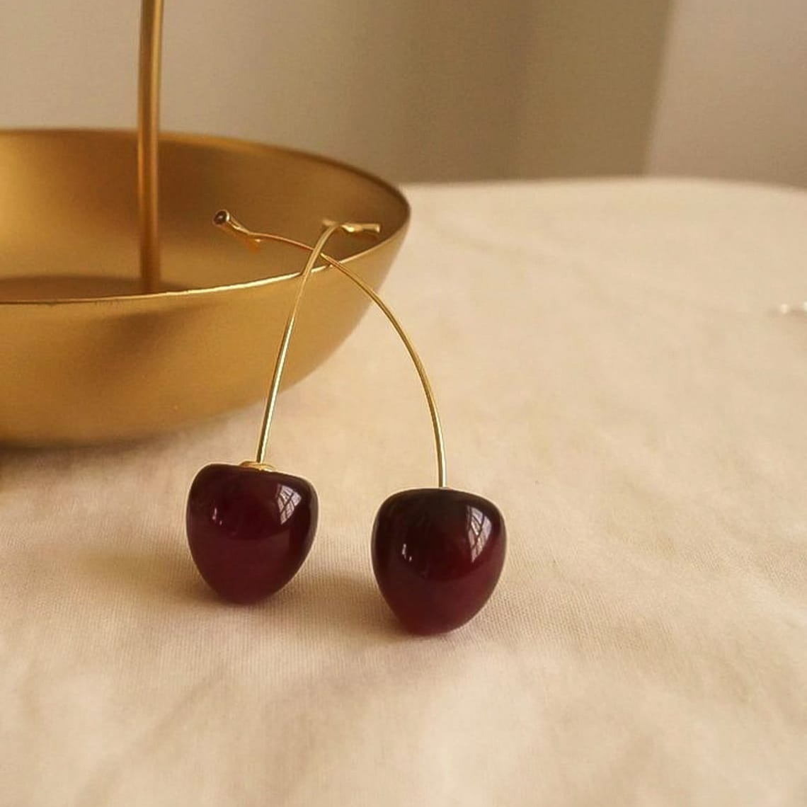 Pendientes de Cereza Oscura - Pendientes Largos en Forma de Gota