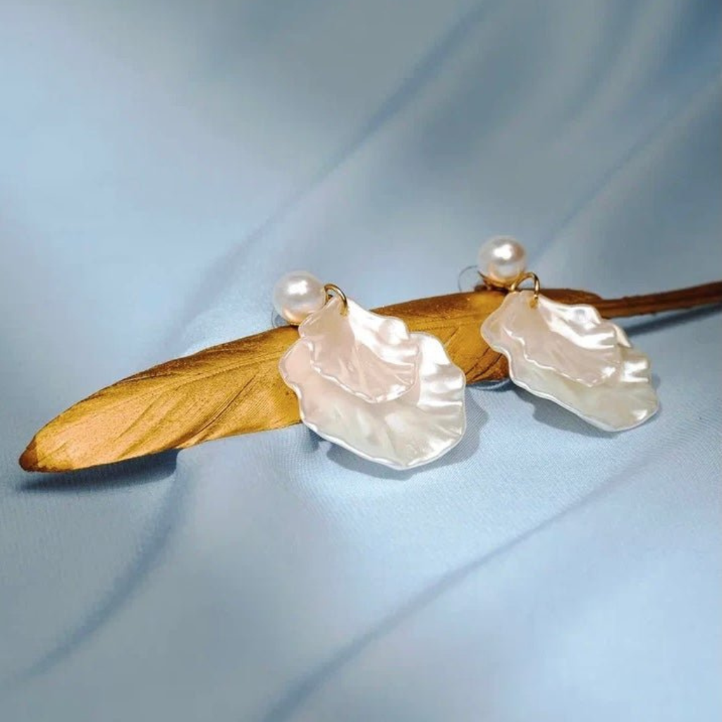 Concha Perla Brillante - Pendientes Colgantes de Concha