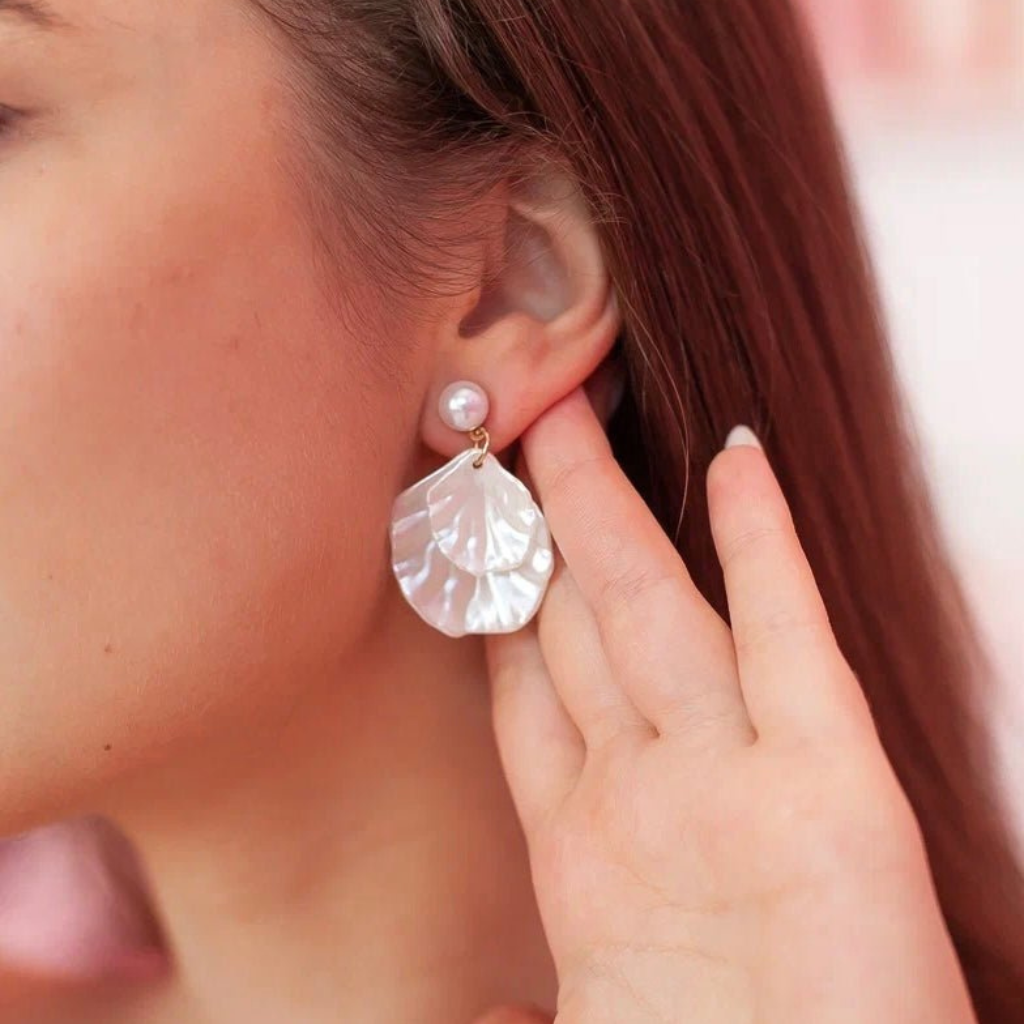 Concha Perla Brillante - Pendientes Colgantes de Concha