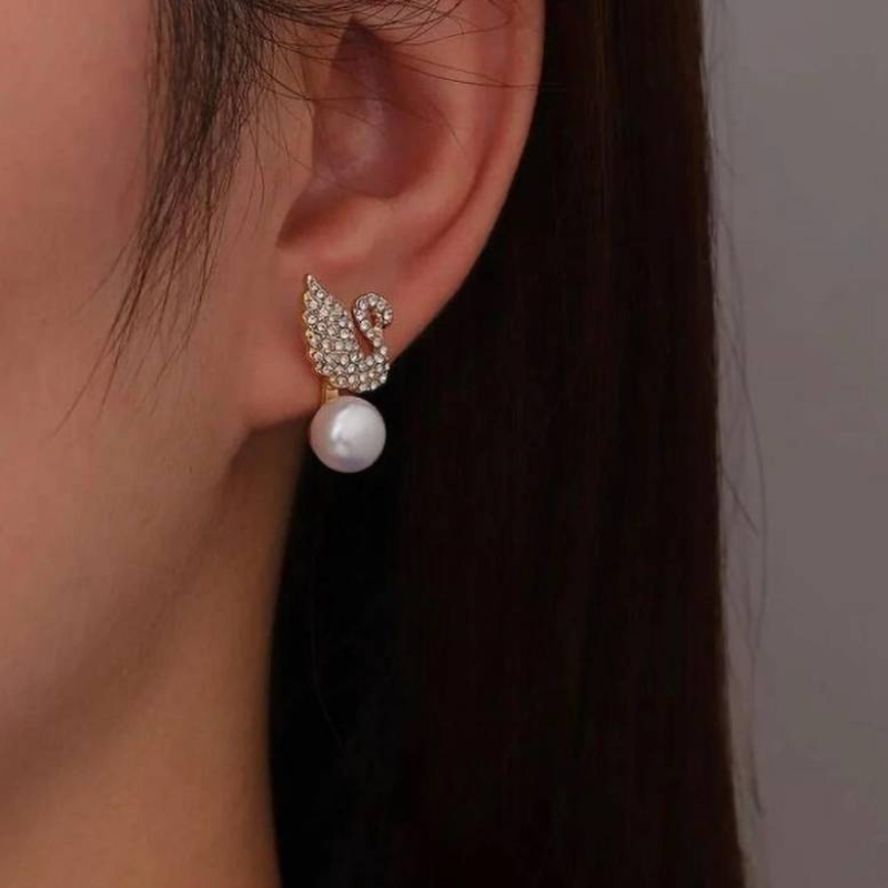 Pendientes de Cisne - Pendientes de Perla con Cisne