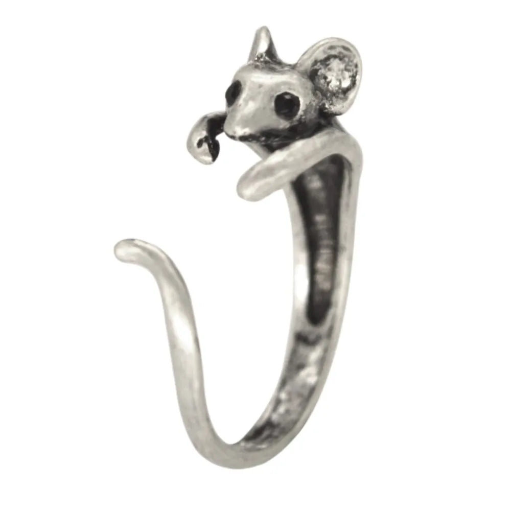 Estilo elegante - Anillo de plata vintage con diseño de ratón