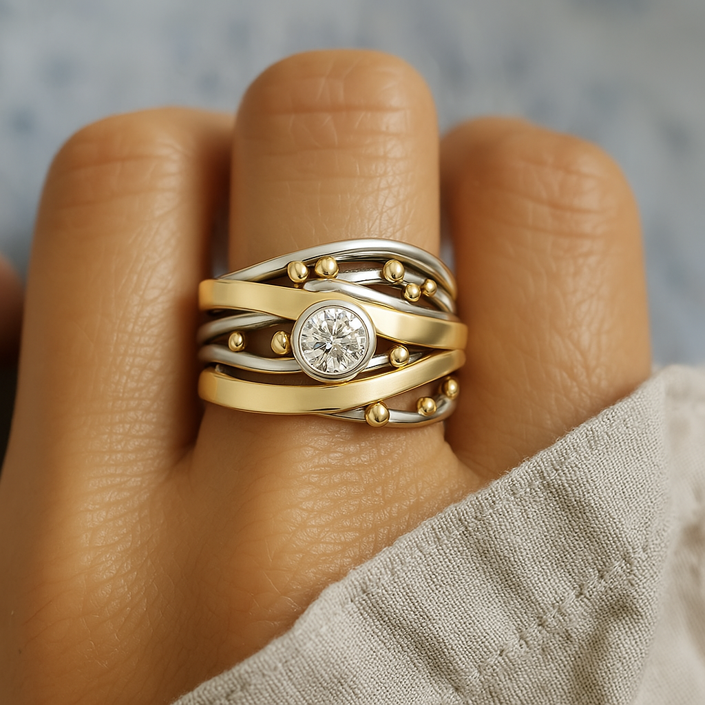 Dalia – Anillo Vintage Dorado con Circonita Incrustada