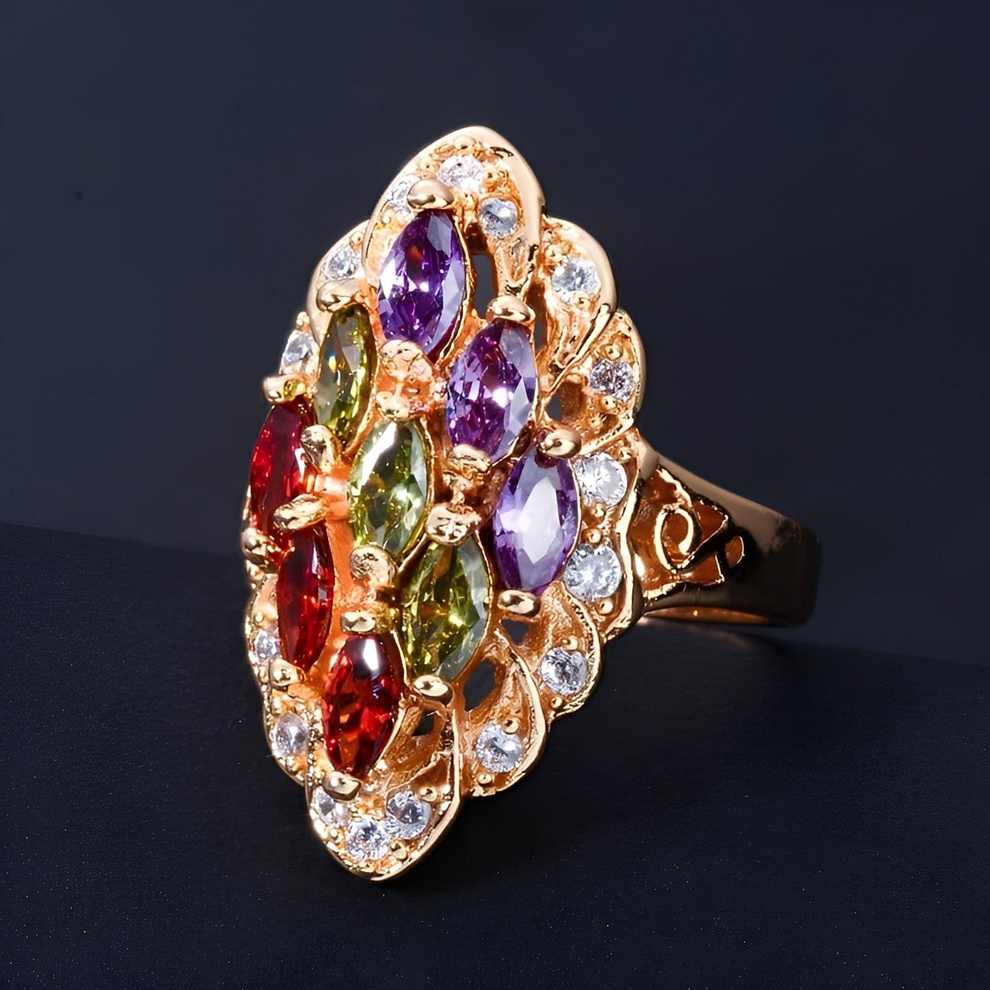 Naelle – Anillo Trio Amatista Peridoto Rubí