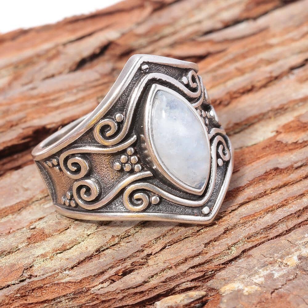 Arianne – Anillo Auténtico Piedra de Luna & Plata