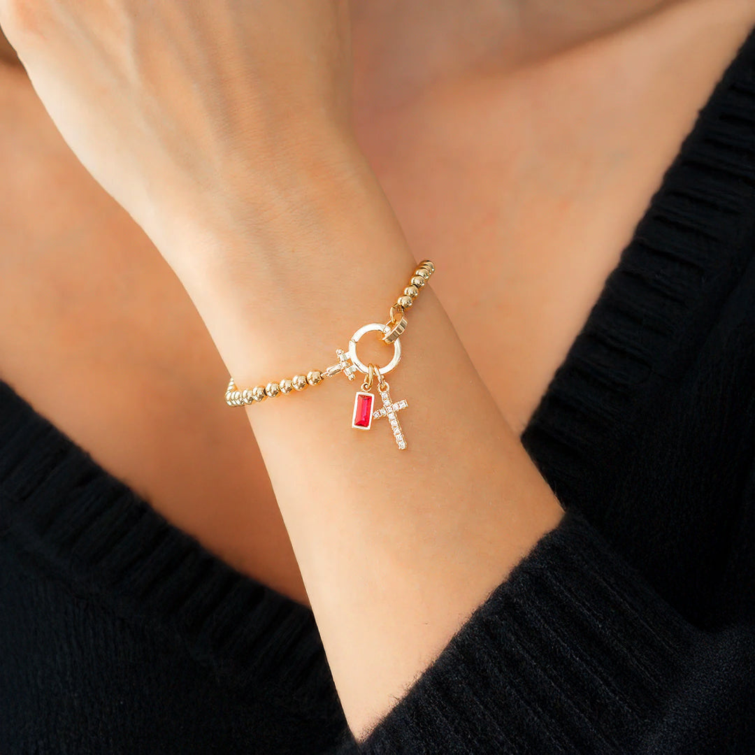 Eli – Pulsera de Gema de Nacimiento con Encanto de Cruz