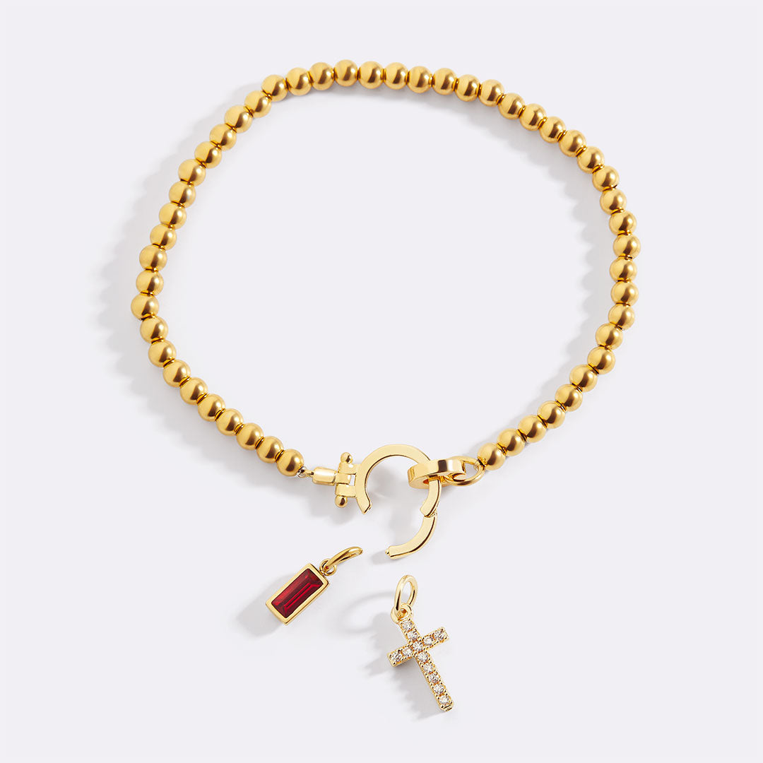Eli – Pulsera de Gema de Nacimiento con Encanto de Cruz