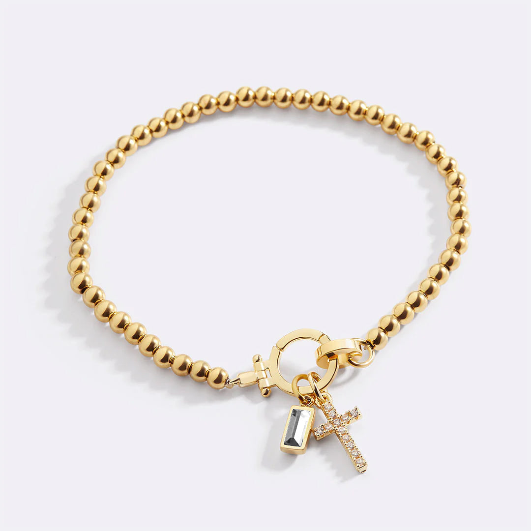 Eli – Pulsera de Gema de Nacimiento con Encanto de Cruz