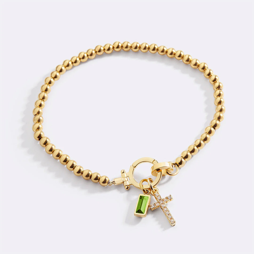 Eli – Pulsera de Gema de Nacimiento con Encanto de Cruz