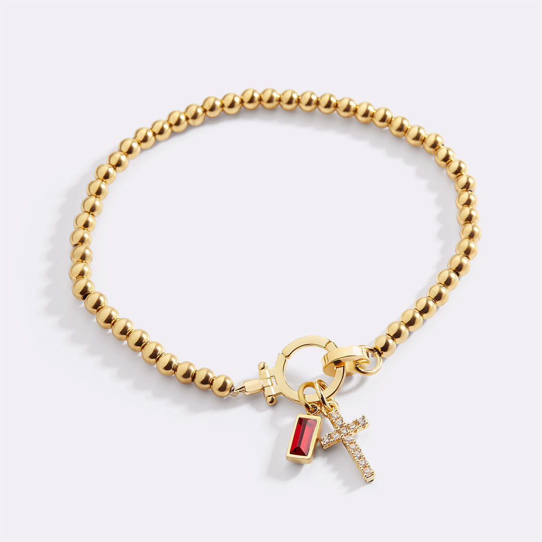 Eli – Pulsera de Gema de Nacimiento con Encanto de Cruz