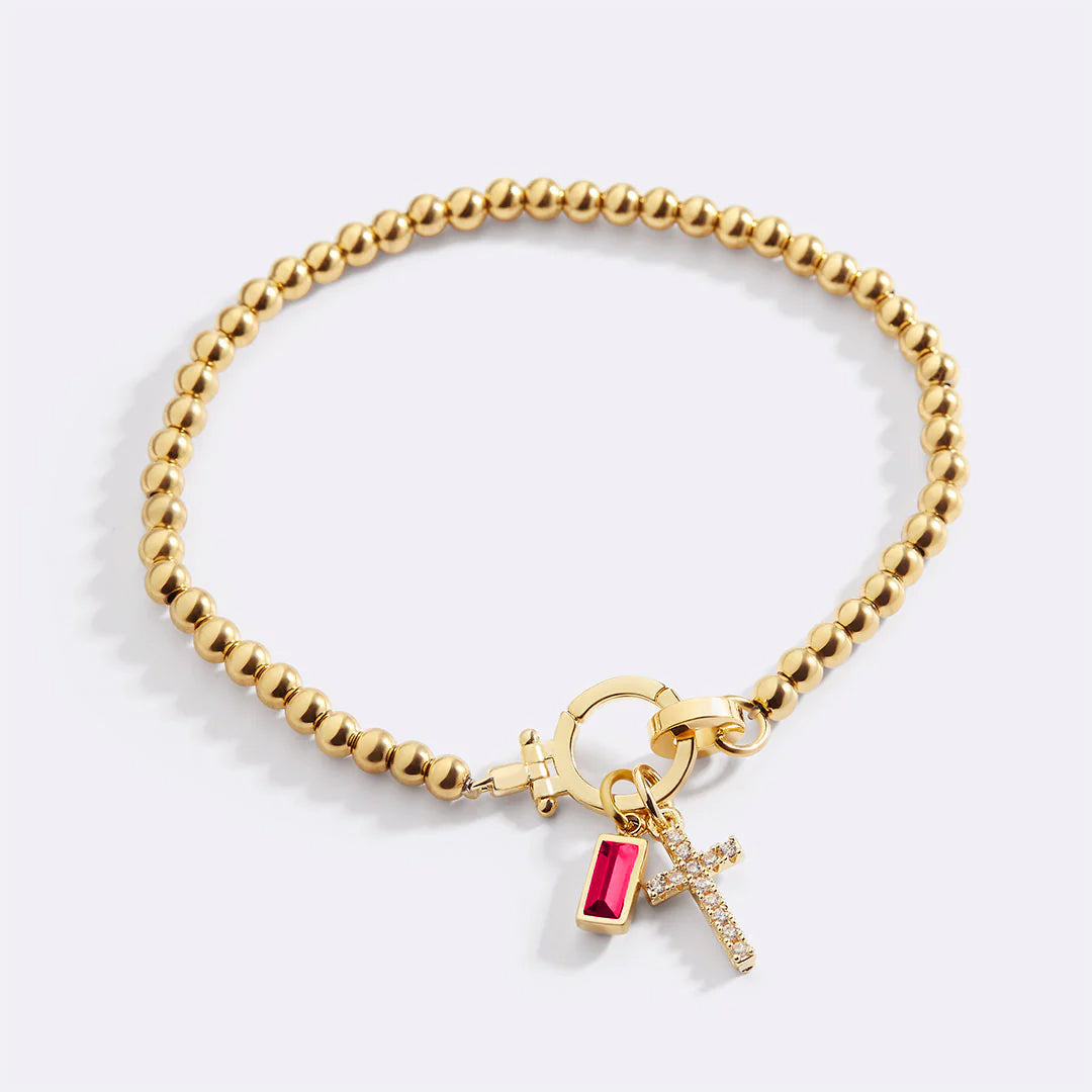 Eli – Pulsera de Gema de Nacimiento con Encanto de Cruz