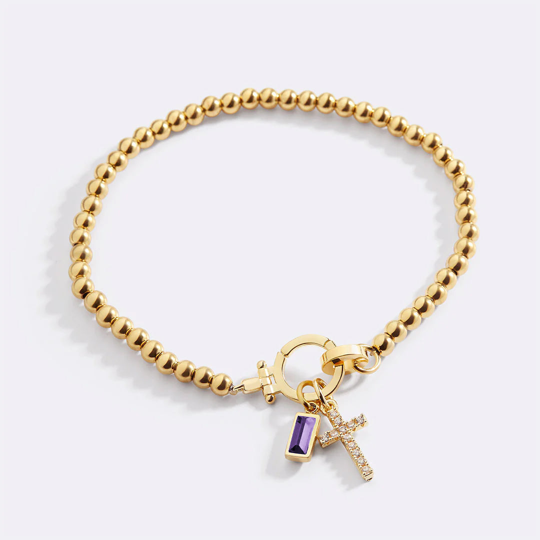Eli – Pulsera de Gema de Nacimiento con Encanto de Cruz