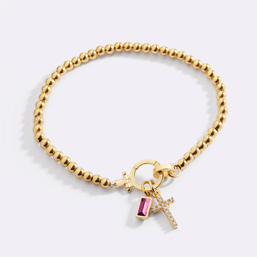 Eli – Pulsera de Gema de Nacimiento con Encanto de Cruz