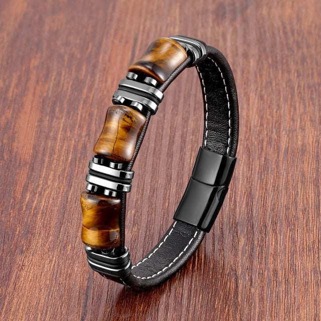 Kael – Pulsera de Cuero & Ojo de Tigre Protector