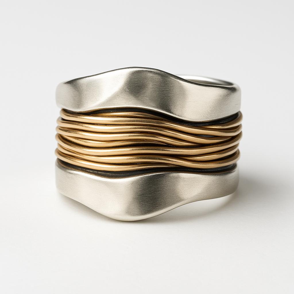 Thalia – Anillo de Plata con Hilos Dorados entrelazados
