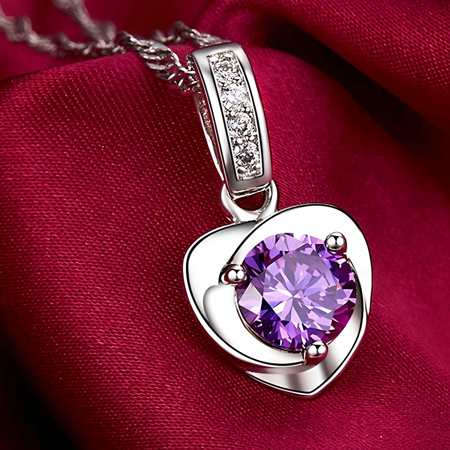 Eliane – Pendiente Corazón en Plata & Ametista