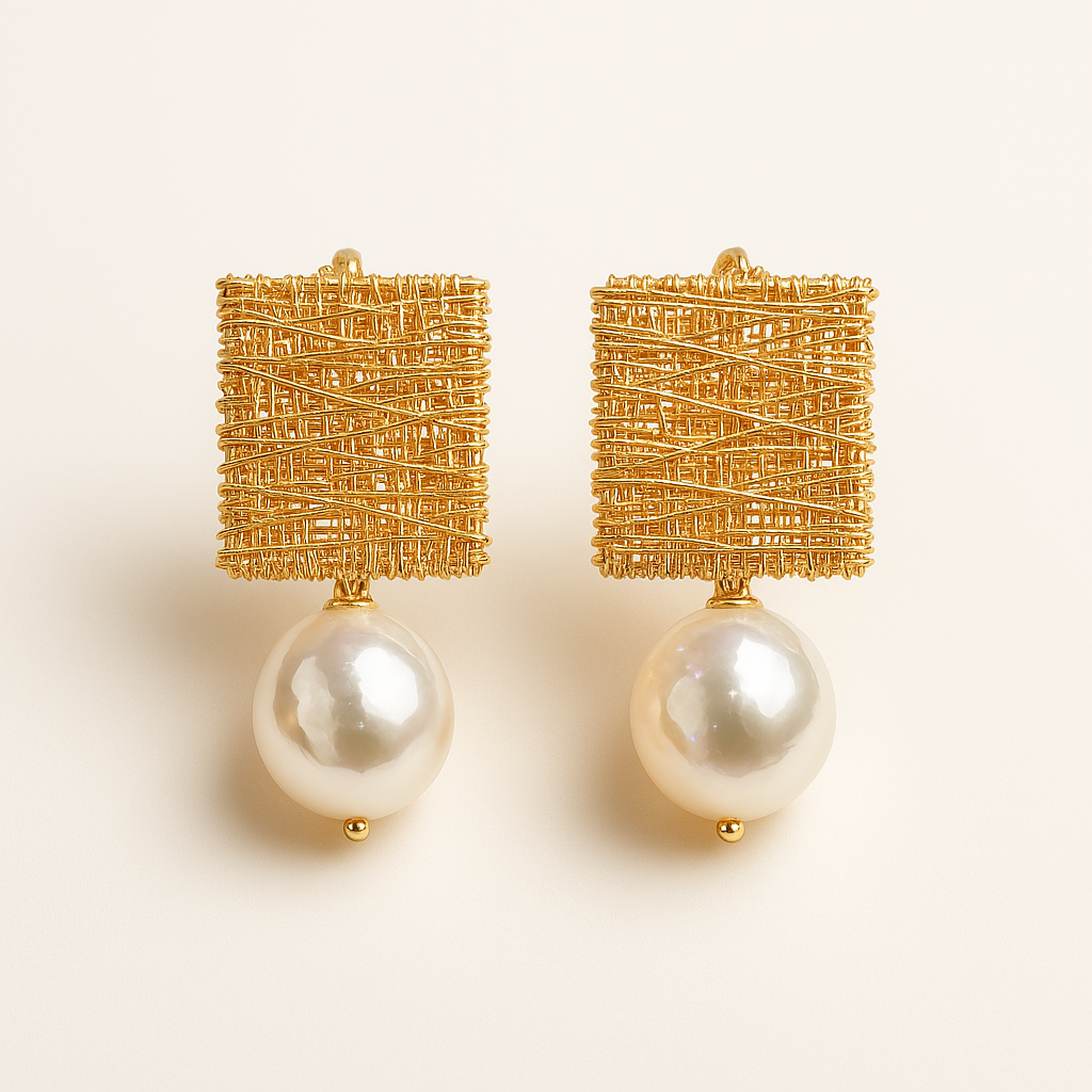 Bella – Pendientes Vintage con Hilos Dorados y Perlas
