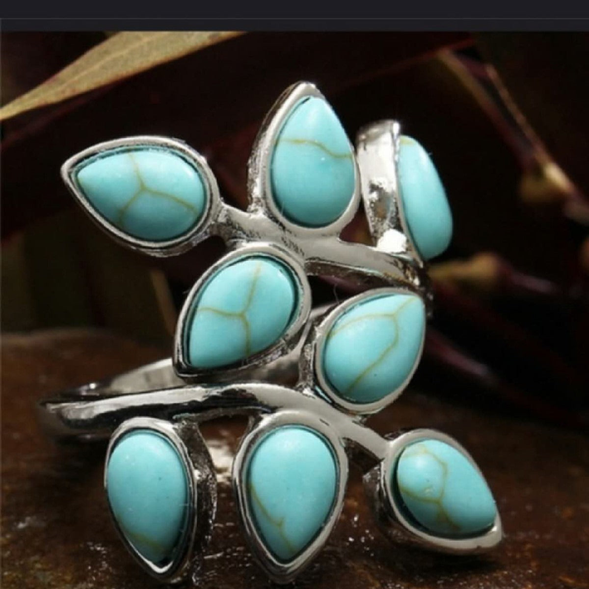 Thalie – Anillo Ajustable con Hojas Turquesa