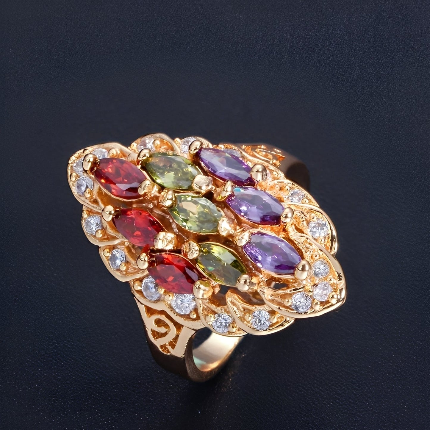 Naelle – Anillo Trio Amatista Peridoto Rubí