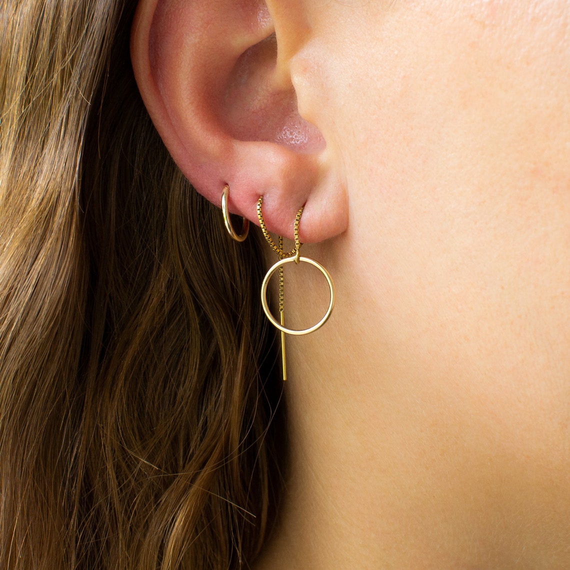 Pendientes de círculo de hilo - Pendientes largos y colgantes