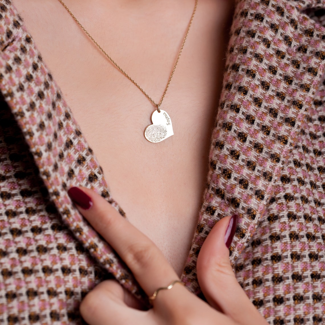 Collar de Nombre Personalizado con Huella Dactilar en Forma de Corazón