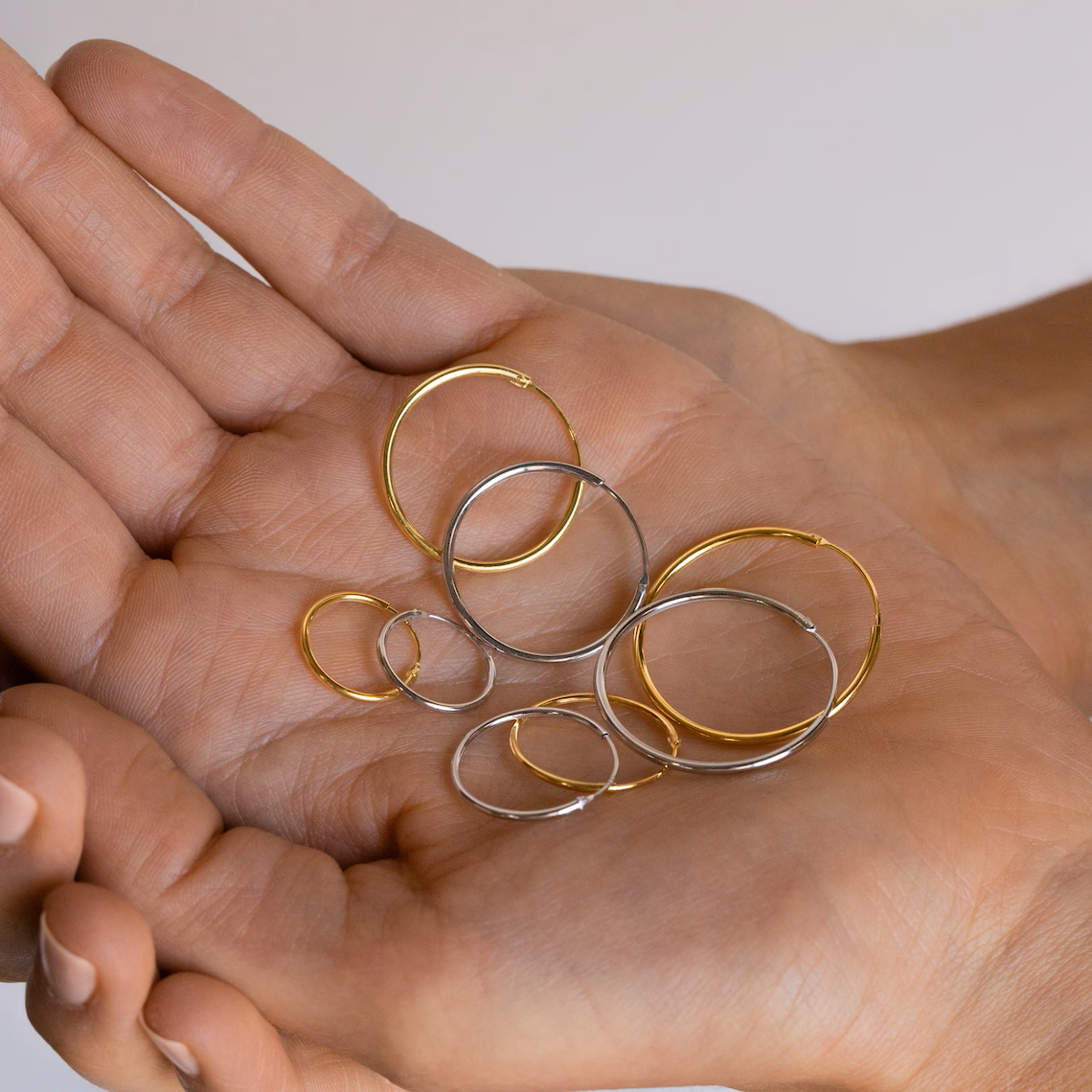 Aros ligeros - Pendientes en oro y plata (set de 4)