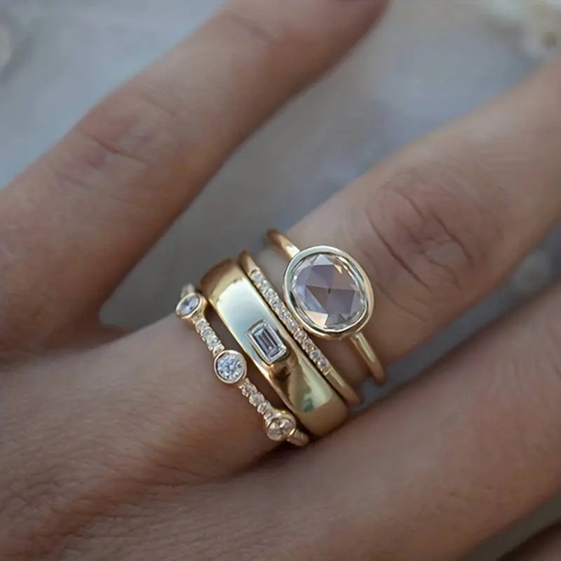 Ciara - Set de anillos de oro vintage con circonitas
