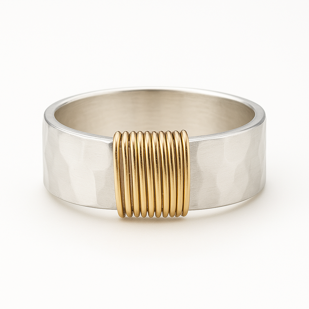Karen – Anillo Vintage de Plata con Hilos Dorados