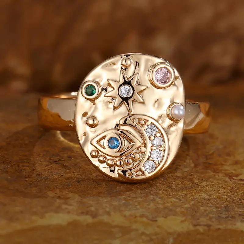 Solenya – Anillo Cristal Dorado Motivo Sol-Luna