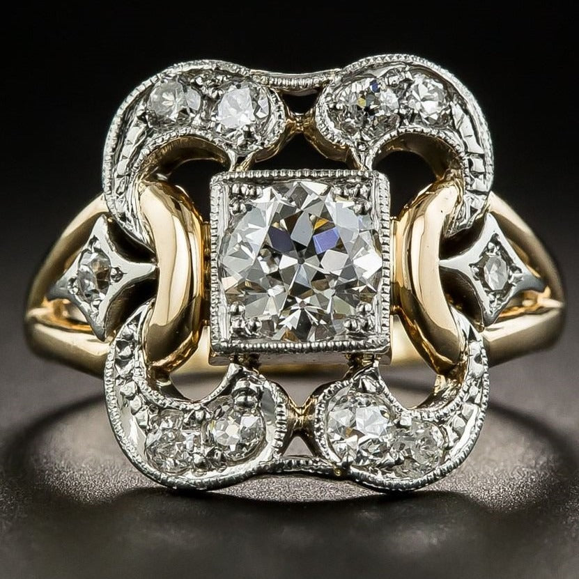 Leila - Anillo Vintage Dorado con Circonita Brillante