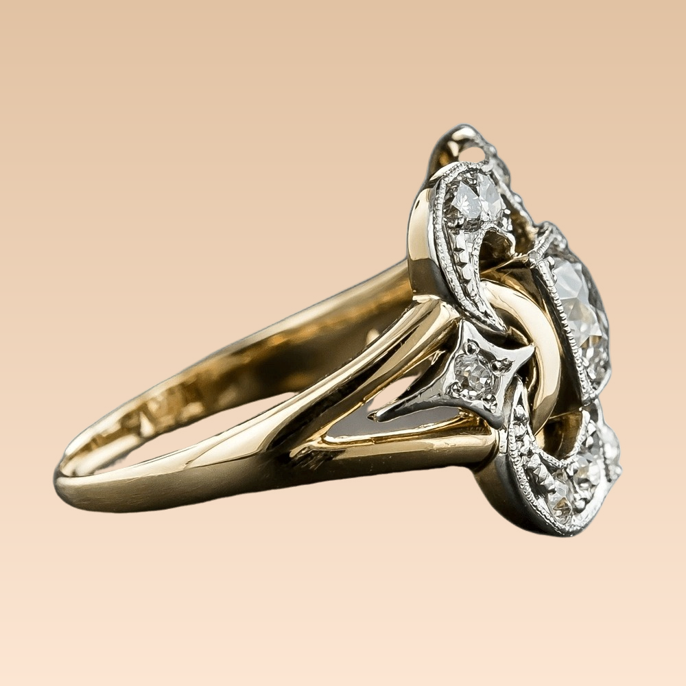Leila - Anillo Vintage Dorado con Circonita Brillante