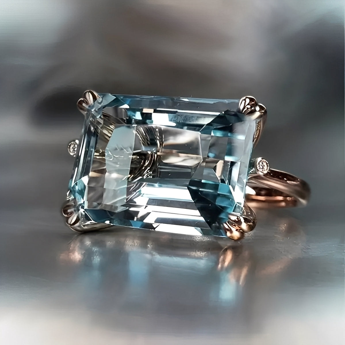 Nadine – Anillo Clásico Dorado con Circonita Azul