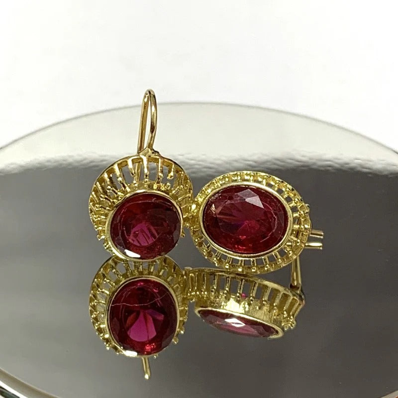 Roxane – Pendientes Cristal Rojo Vintage en Oro Rosa