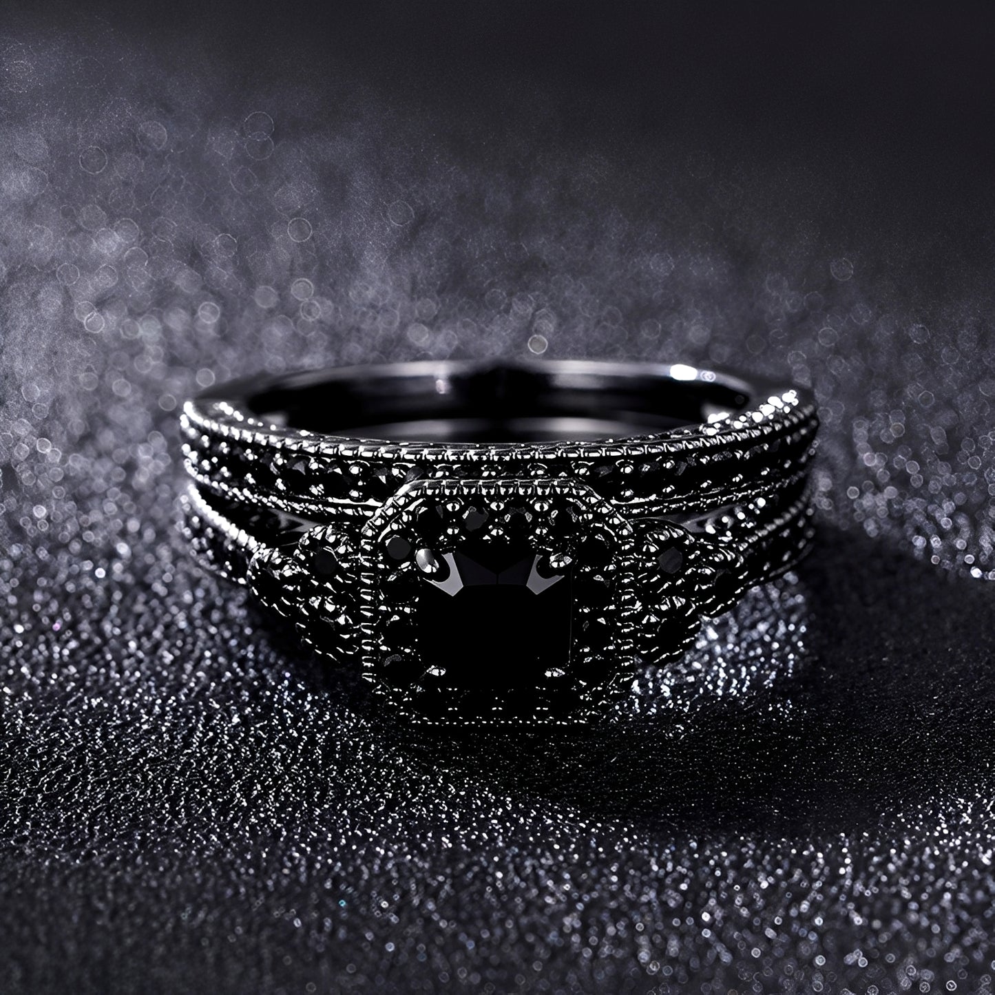 Adrian – Set de Anillos Vintage en Negro