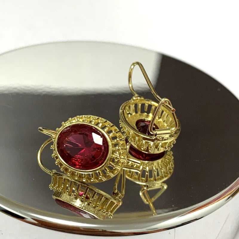Roxane – Pendientes Cristal Rojo Vintage en Oro Rosa